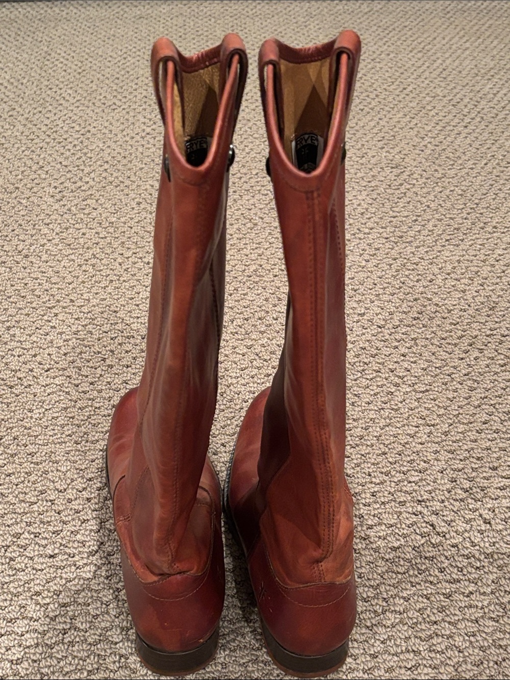 Frye Tall Leather Riding Boots in Burnt Orange-Brown - Picture 5 of 5